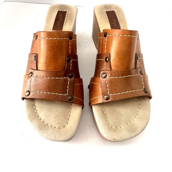 Vintage Platform Sandals Slides Genuine Leather Patchwork Y2K Mules Size 7.5 - Picture 6 of 10